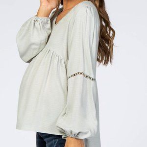 Light Mint Textured Crochet Trim Maternity Blouse